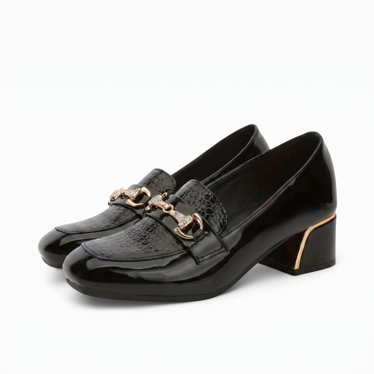 Mocassins Carrés En Cuir Véritable Pour Femmes - Studio — Front 3/4 Pair