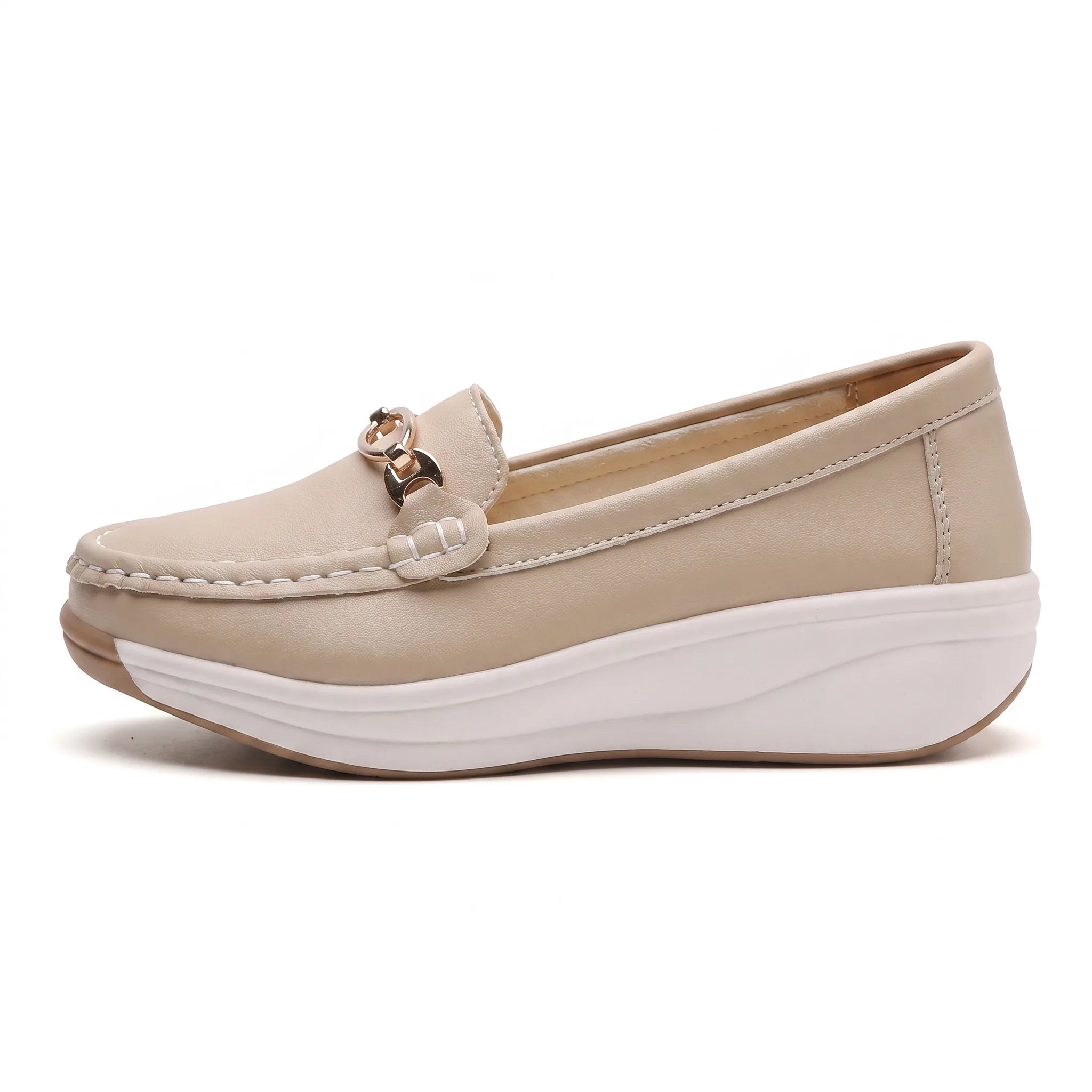 Mocassins Compensés Ajourés Et Détails Boucles Dorées Pour Femme - Studio — Side Profile