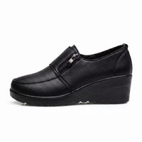 Mocassins Compensés Confortables Cuir Noir Pour Femmes - Studio — Side Profile