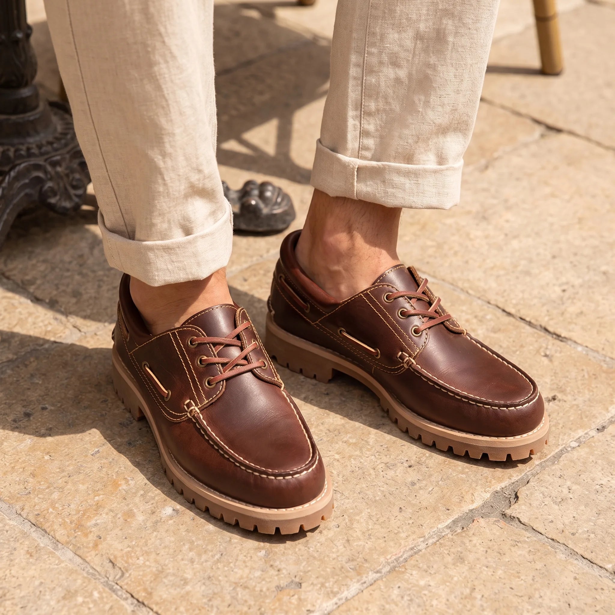 Mocassins Décontractés À Plateforme En Cuir Véritable Pour Homme - On-foot — Top-down Worn View Image