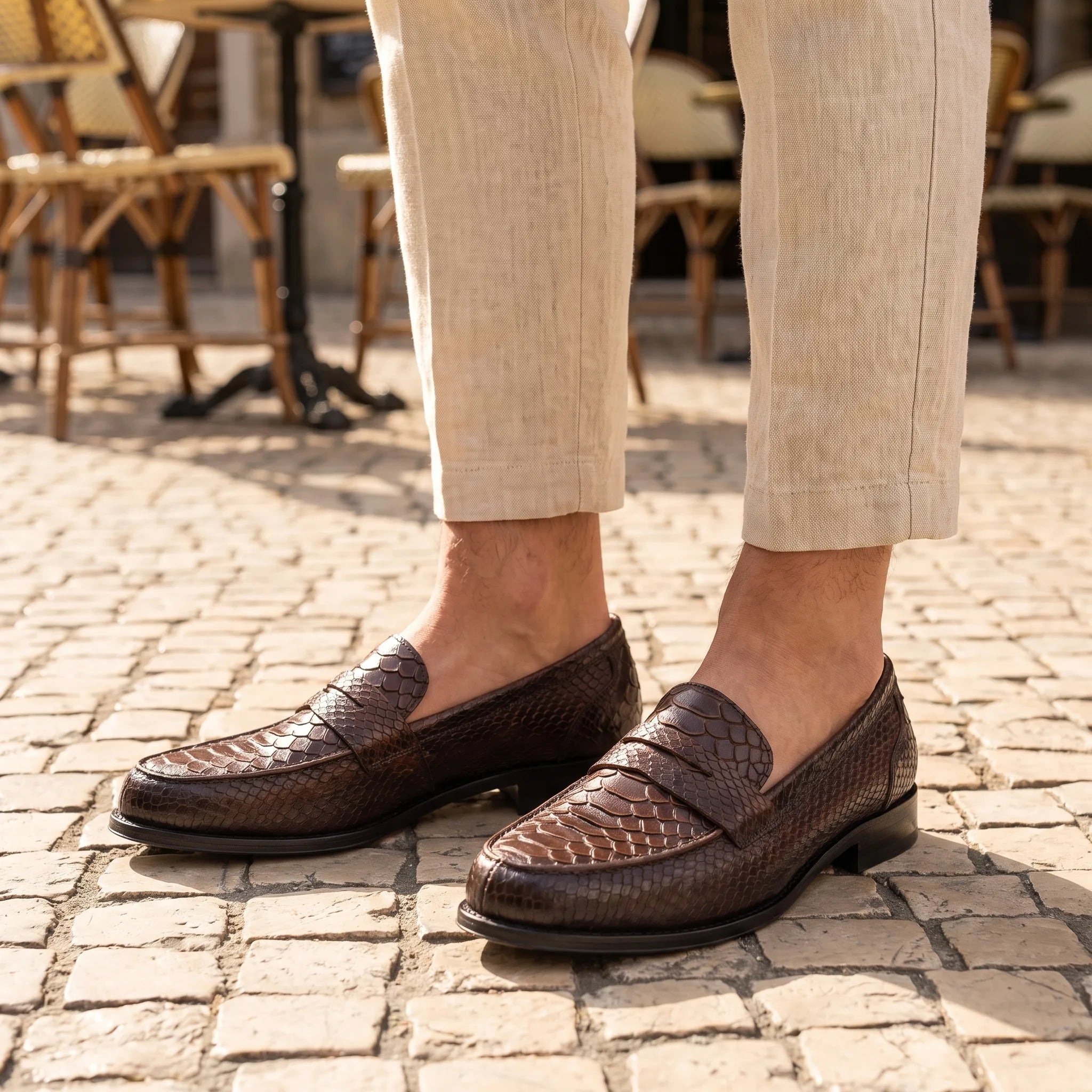 Mocassins Décontractés Marron En Cuir Véritable Pour Homme - On-foot — Top-down Worn View Image