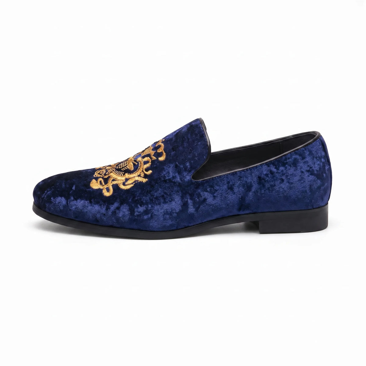 Mocassins Effet Velours Brillant Avec Broderie Fleurie Et Sequins - Studio — Side Profile