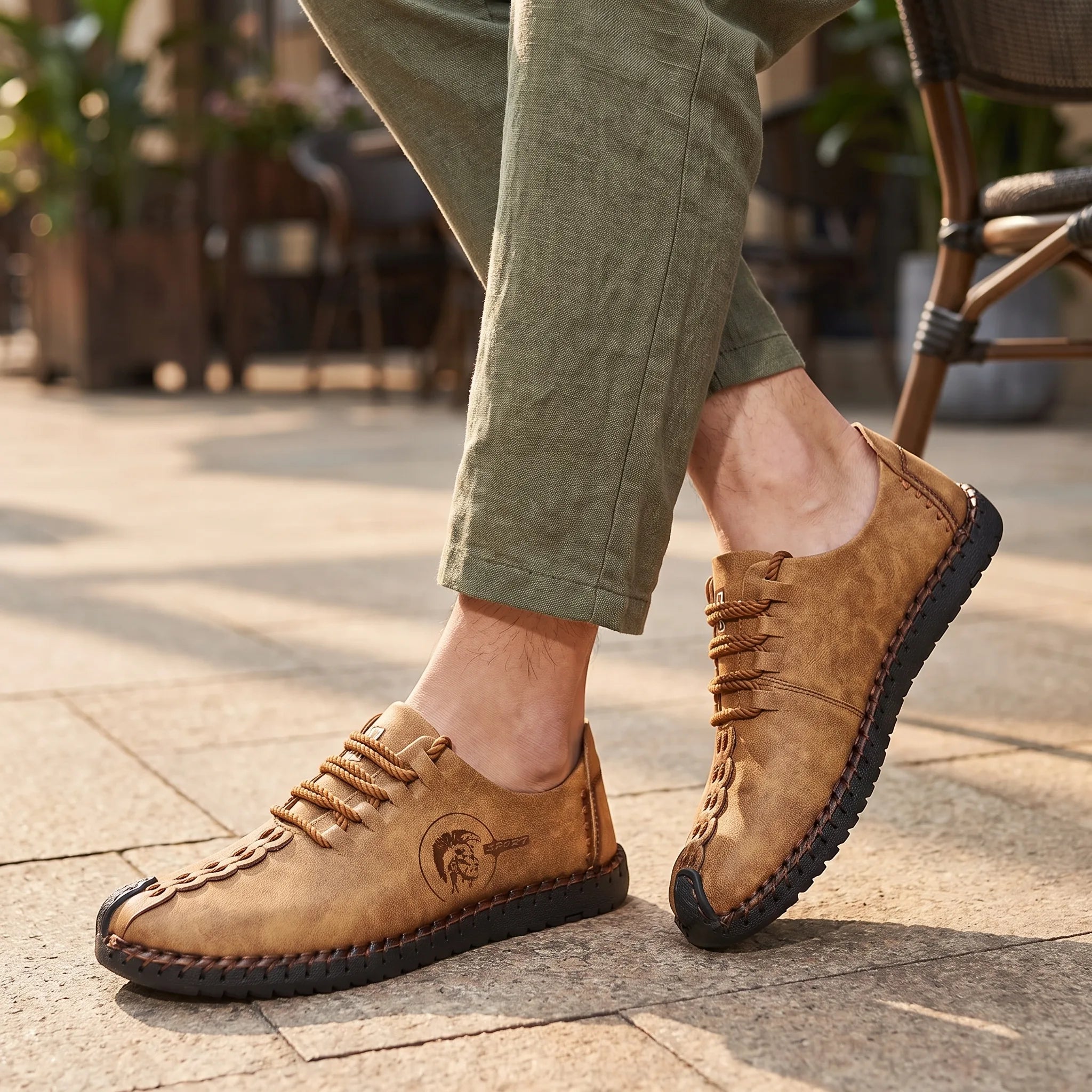 Mocassins En Cuir Synthétique Pour Homme Avec Semelle Orthopédique - On-foot — Top-down Worn View Image