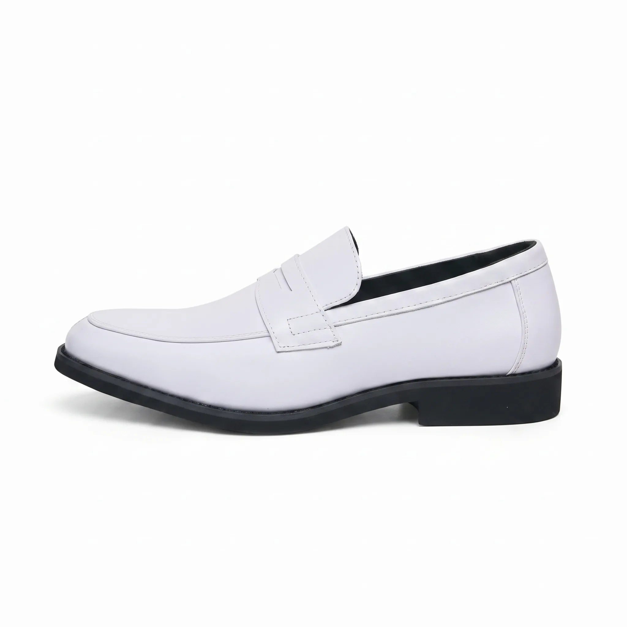 Mocassins En Cuir Synthétique Style Formel En Blanc Pour Hommes - Studio — Side Profile