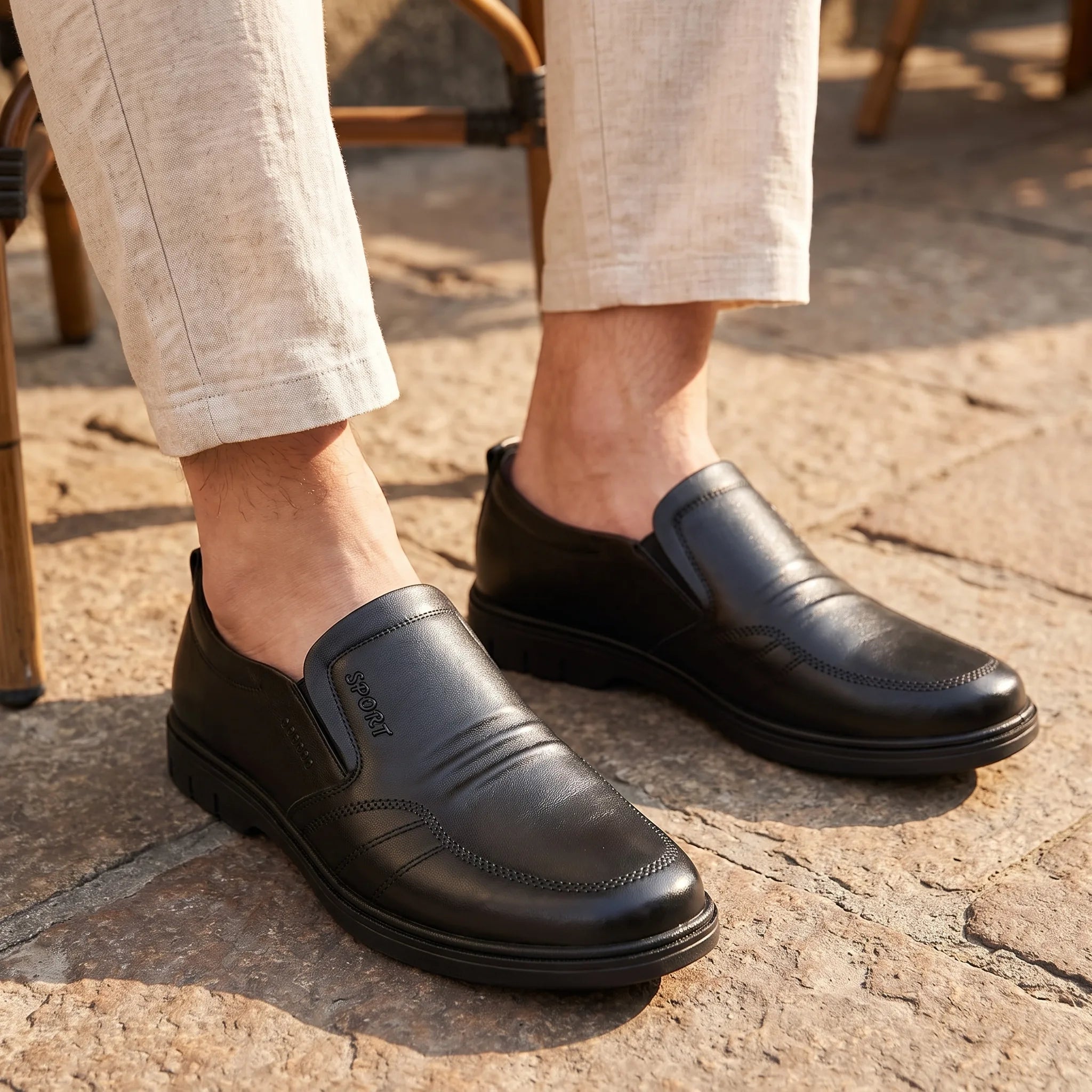 Mocassins En Cuir Synthétique Super Légers Pour Hommes - On-foot — Top-down Worn View Image