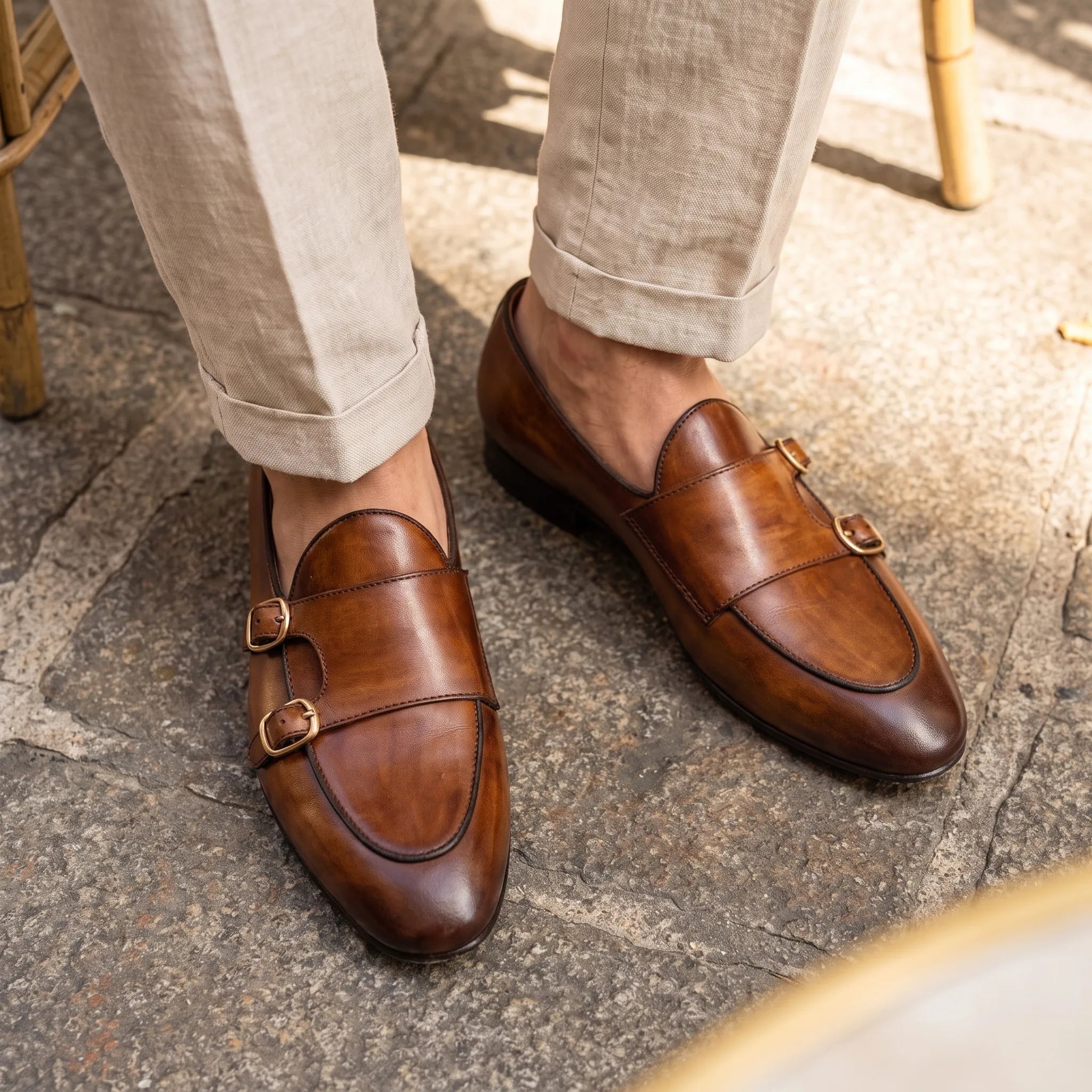 Mocassins En Cuir Véritable Marron Foncé Pour Homme - On-foot — Top-down Worn View Image