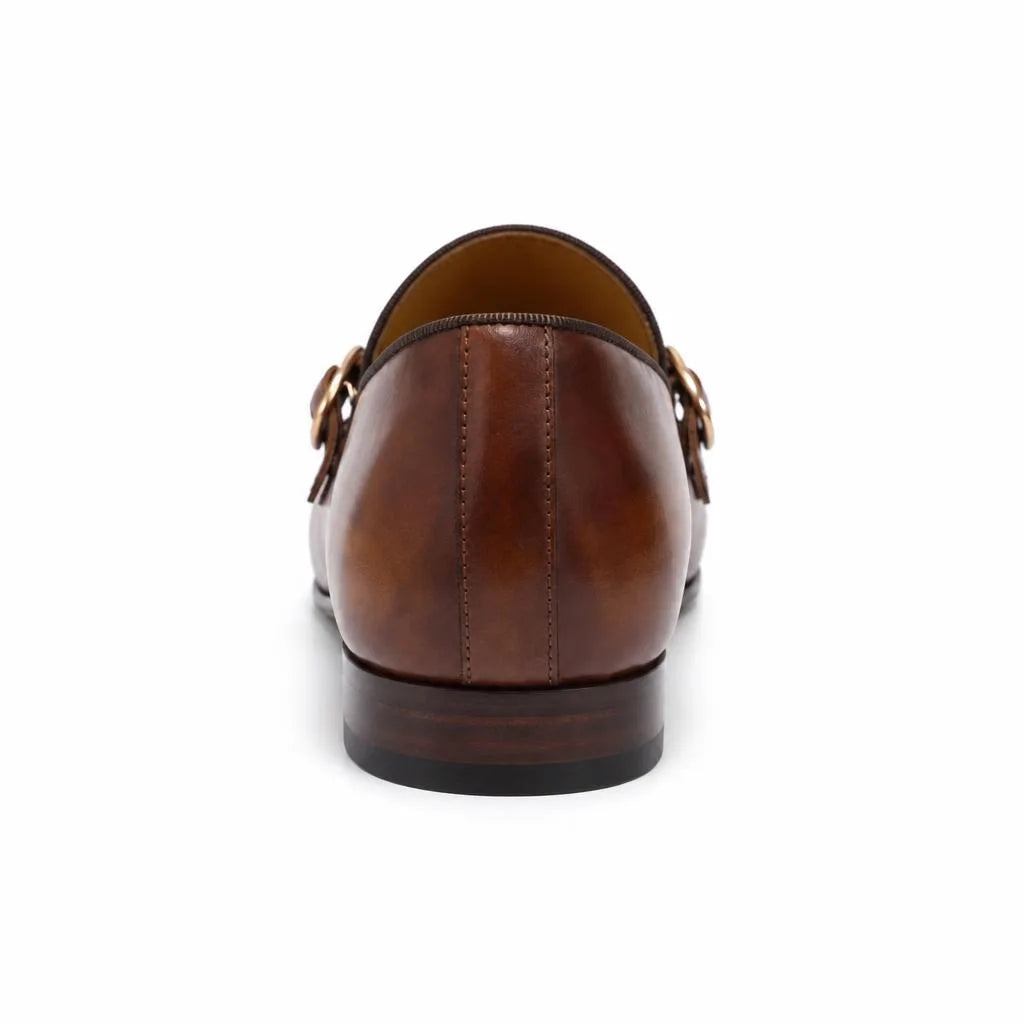 Mocassins En Cuir Véritable Marron Foncé Pour Homme - Studio - Behind view