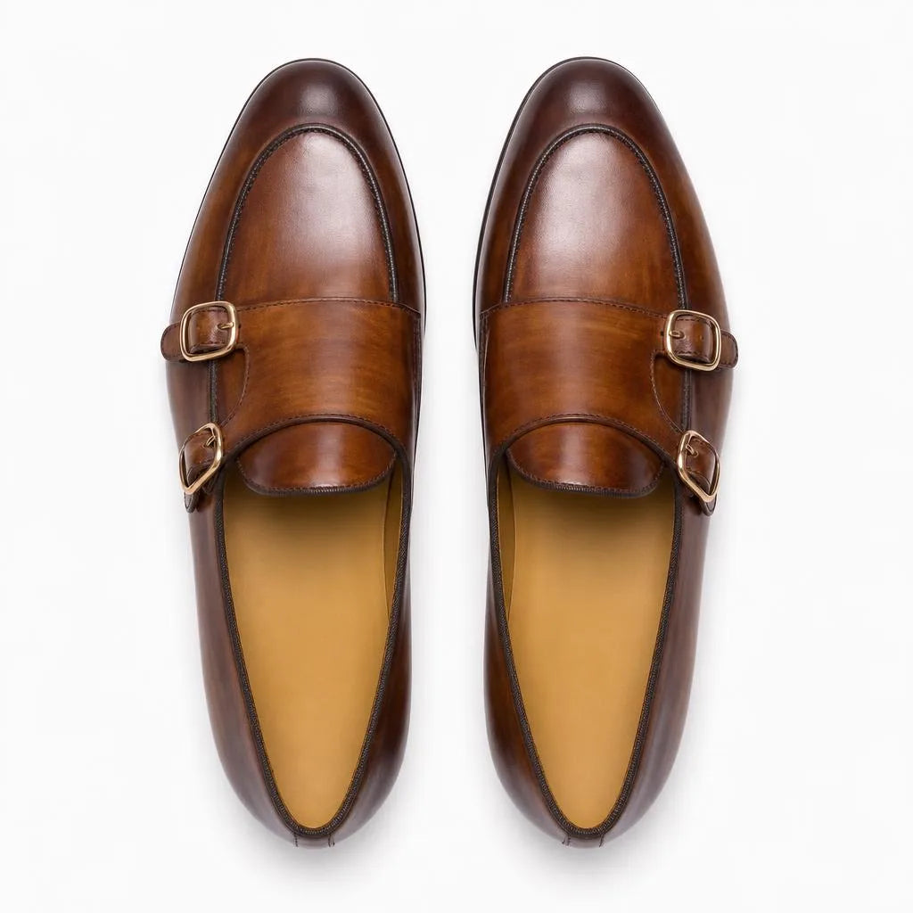 Mocassins En Cuir Véritable Marron Foncé Pour Homme - Studio - Top view