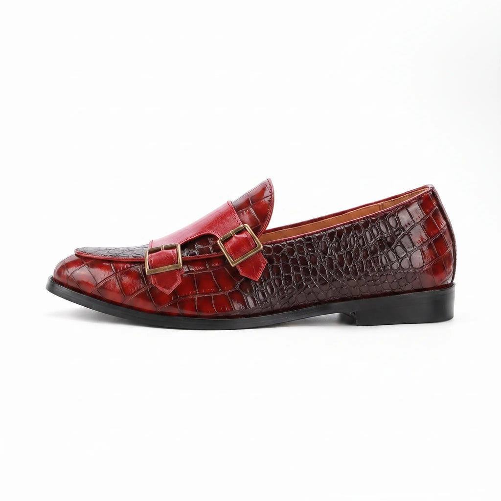 Mocassins En Cuir Vernis Rouge Grain Crocodile - Studio — Side Profile