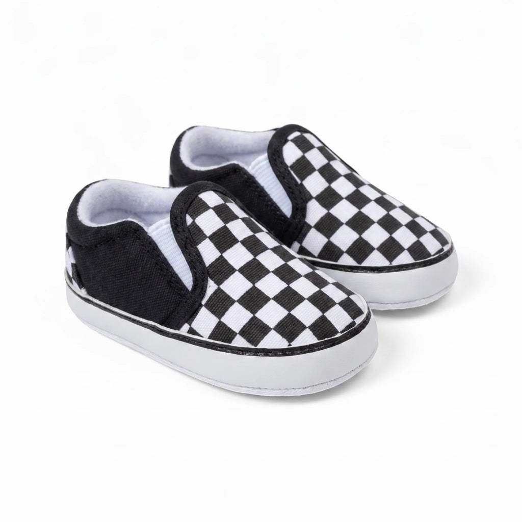 Mocassins En Toile À Damier Carreaux Pour Bébé Garçon - Studio — Front 3/4 Pair