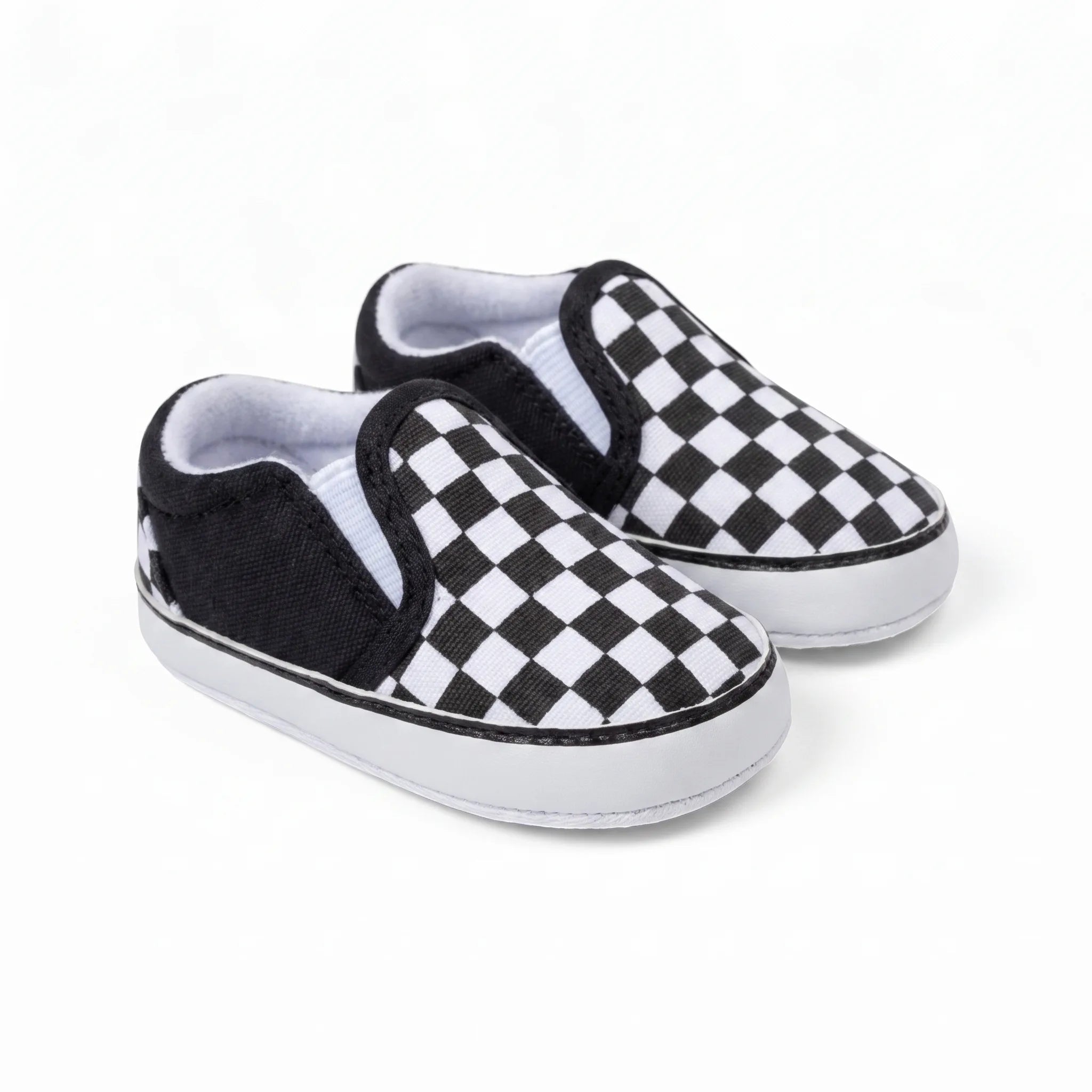 Mocassins En Toile À Damier Carreaux Pour Bébé Garçon - Studio — Front 3/4 Pair
