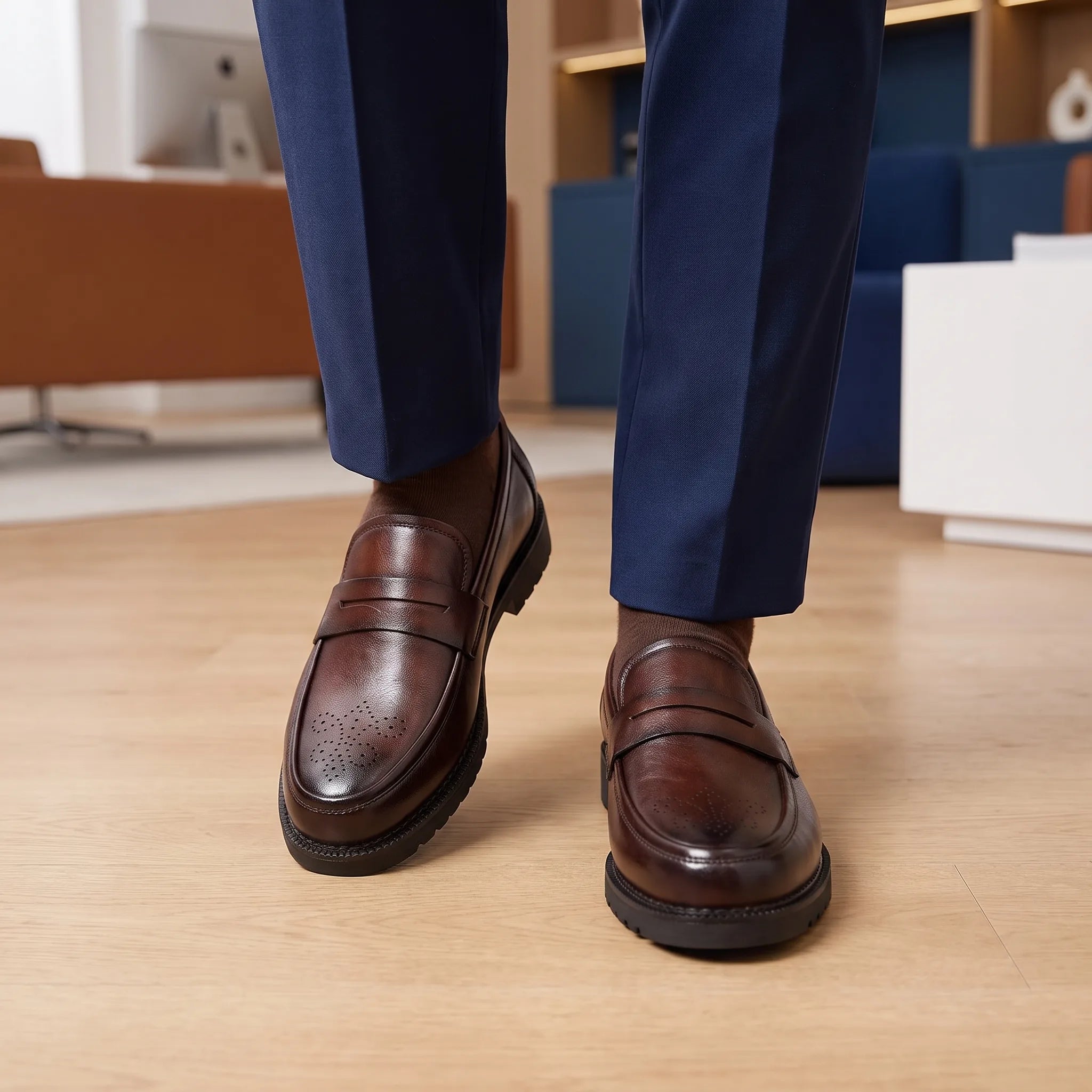 Mocassins Habillés En Cuir Véritable Pour Homme - On-foot — Top-down Worn View