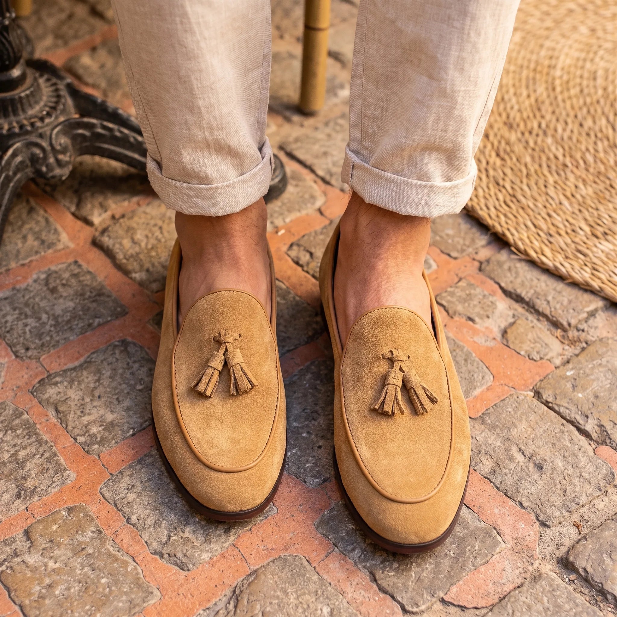 Mocassins Indiens En Daim Pour Homme - On-foot — Top-down Worn View Image