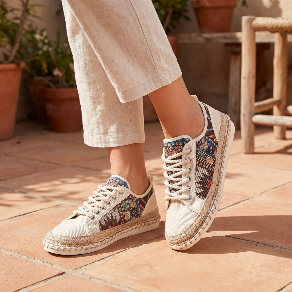 Mocassins Indiens En Toile - On-foot — Top-down Worn View