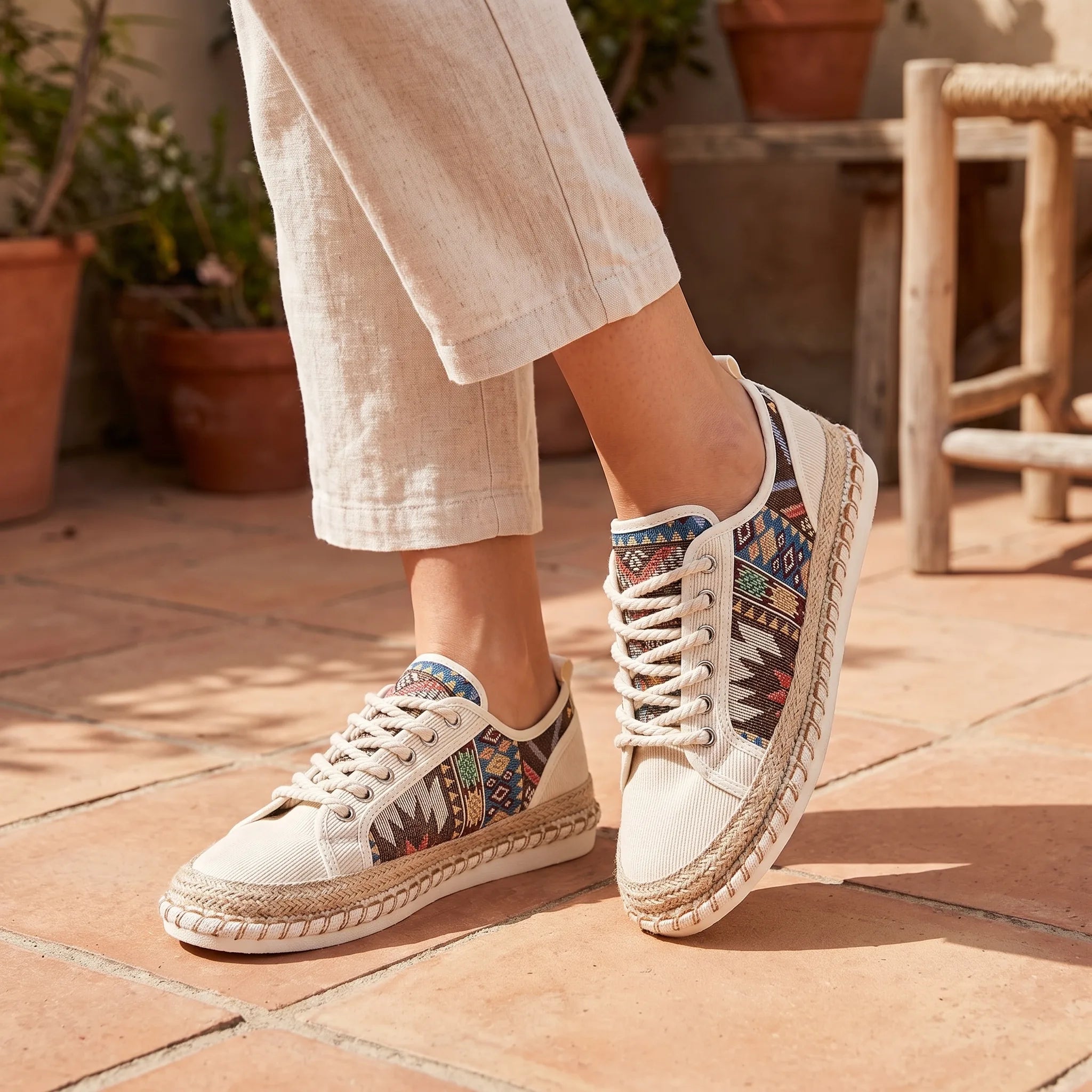 Mocassins Indiens En Toile - On-foot — Top-down Worn View Image