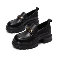Mocassins Noirs En Cuir À Plateforme Pour Femmes - Studio — Front 3/4 Pair