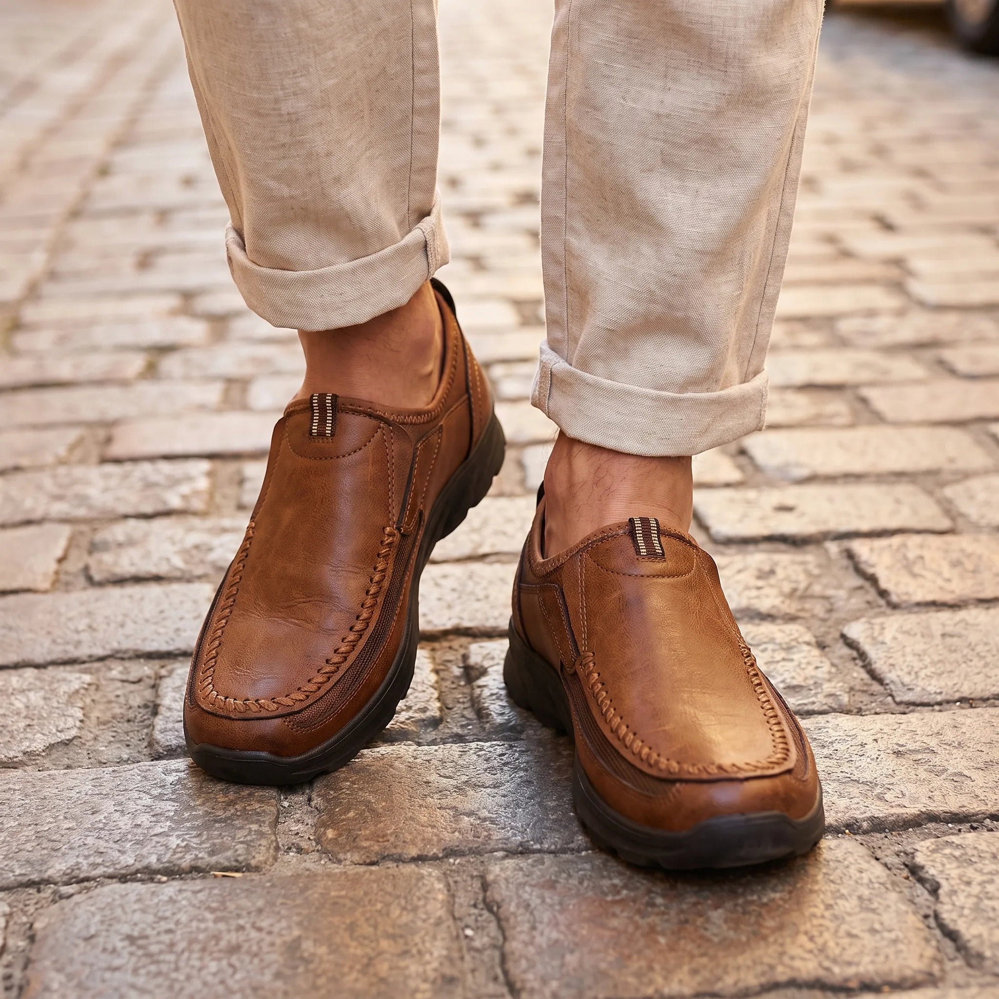 Mocassins Orthopédiques de Marche Pour Homme - On-foot — Top-down Worn View Image