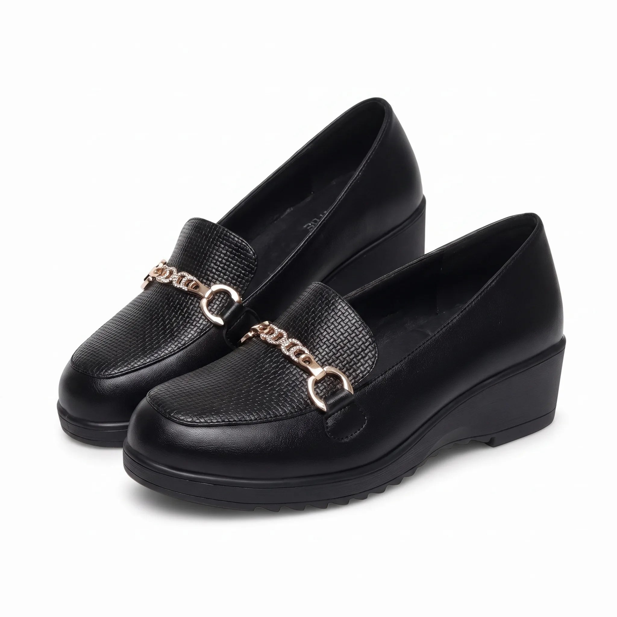 Mocassins Orthopédiques Noirs Plateforme Pour Femme - Studio — Front 3/4 Pair