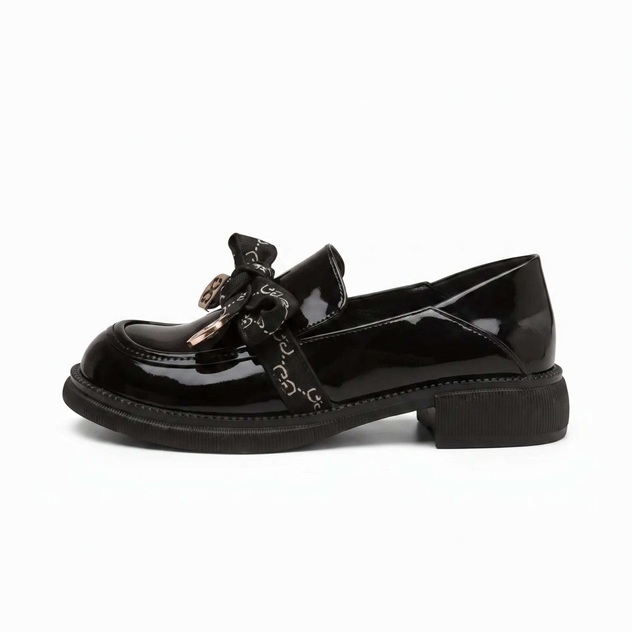 Mocassins Plateforme Nœud Papillon Noir Pour Femmes - Studio — Side Profile