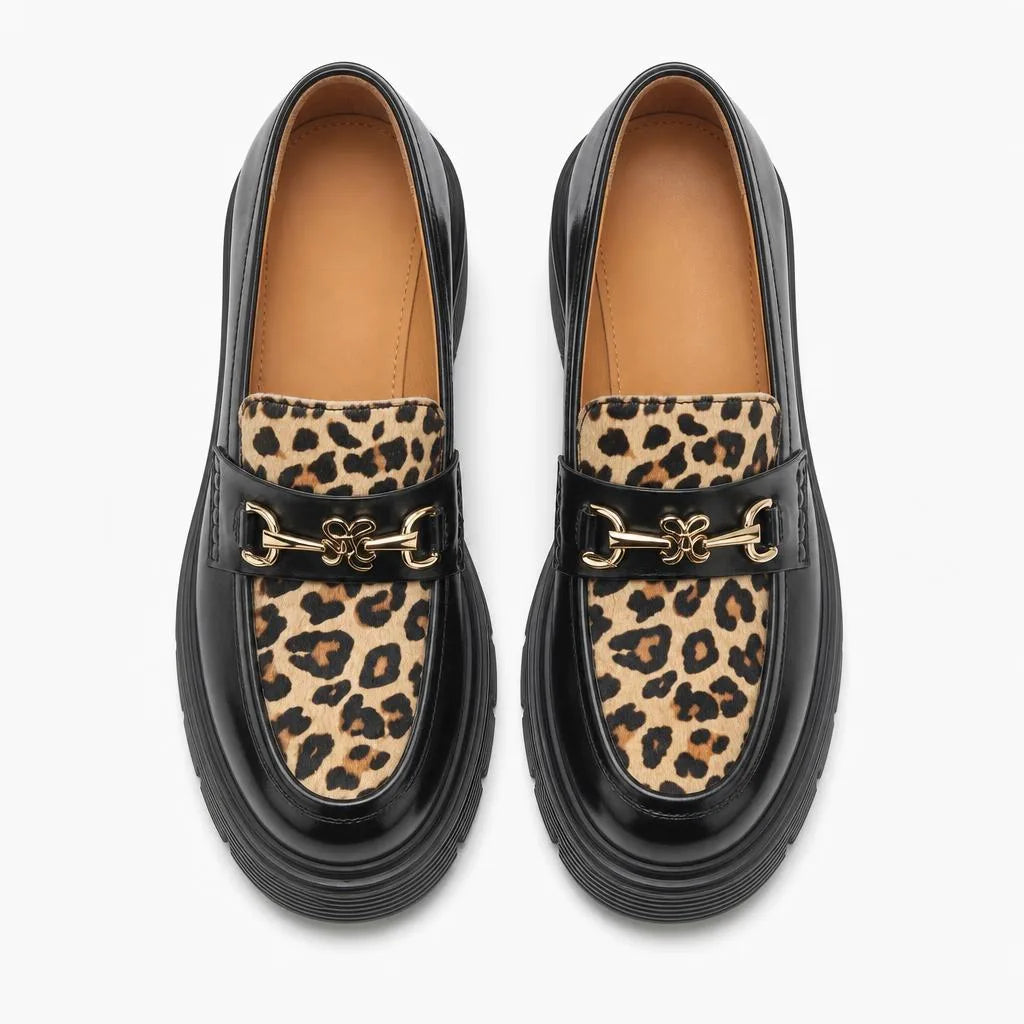 Mocassins Style British Avec Imprimé Léopard Et Boucles Dorées - Studio - Top view