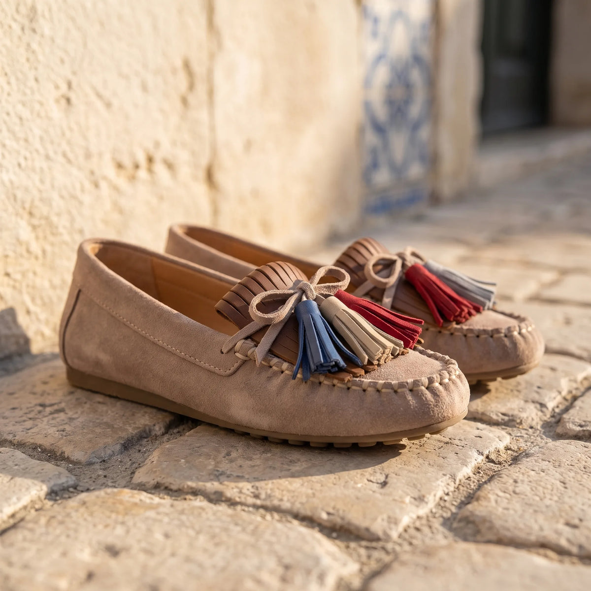 Mocassins style vintage à glands et motifs colorés en cuir pour femme - Lifestyle — Mediterranean Editorial