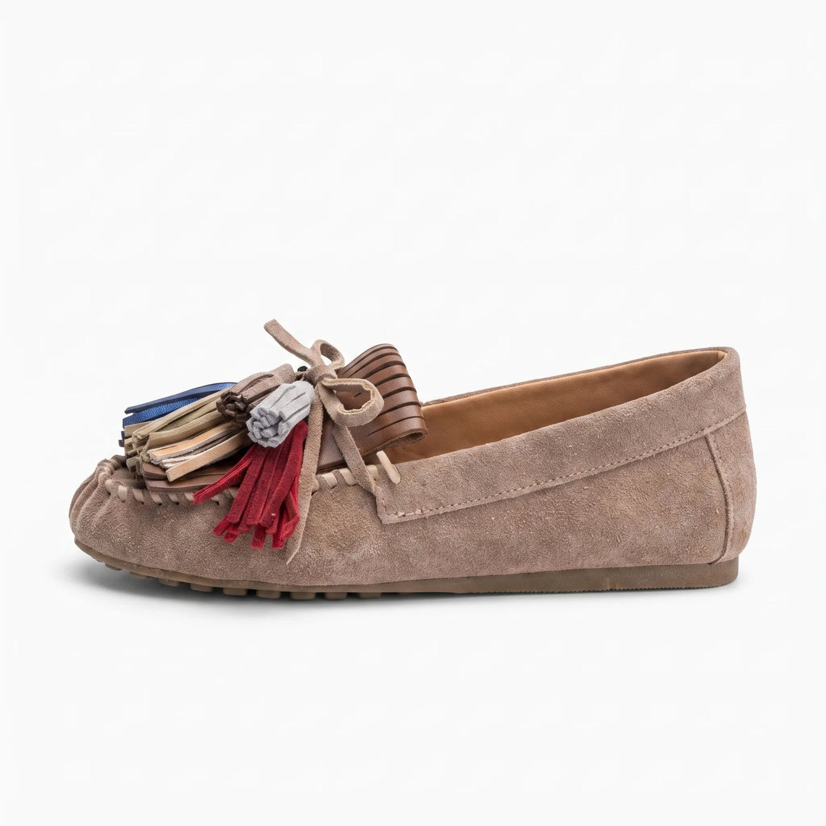 Mocassins style vintage à glands et motifs colorés en cuir pour femme - Studio — Side Profile