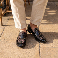 Mocassins Vernis De Luxe À Paillettes Pour Hommes - On-foot — Top-down Worn View