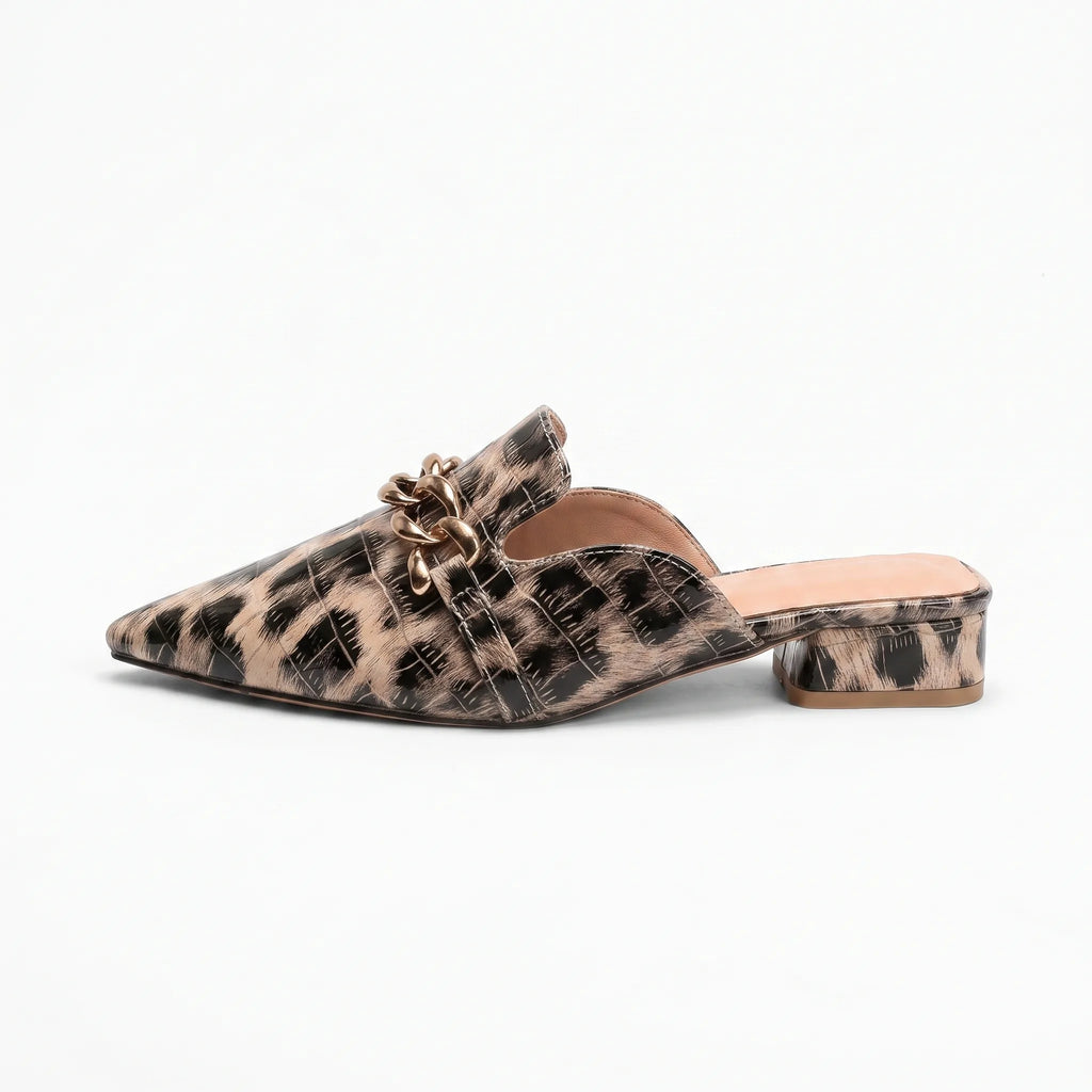 Mocassins Vernis Léopard À Talons Carrés Pour Femmes - Studio — Side Profile