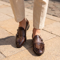 Mocassins Vernis Marrons De Luxe - On-foot — Top-down Worn View