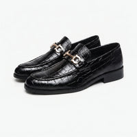 Mocassins Vernis Noir Et Doré Pour Hommes - Studio — Front 3/4 Pair
