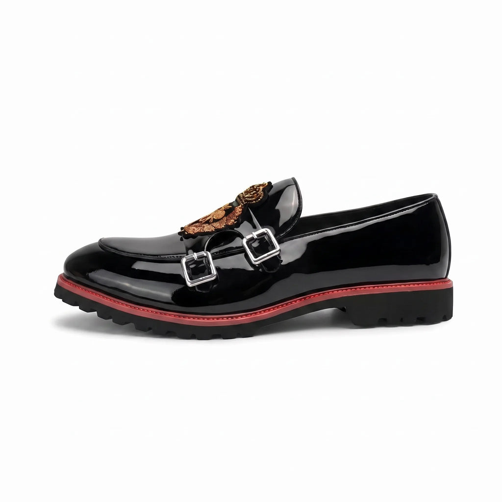 Mocassins Vernis Noirs Pour Hommes Estampes Abeille - Studio — Side Profile