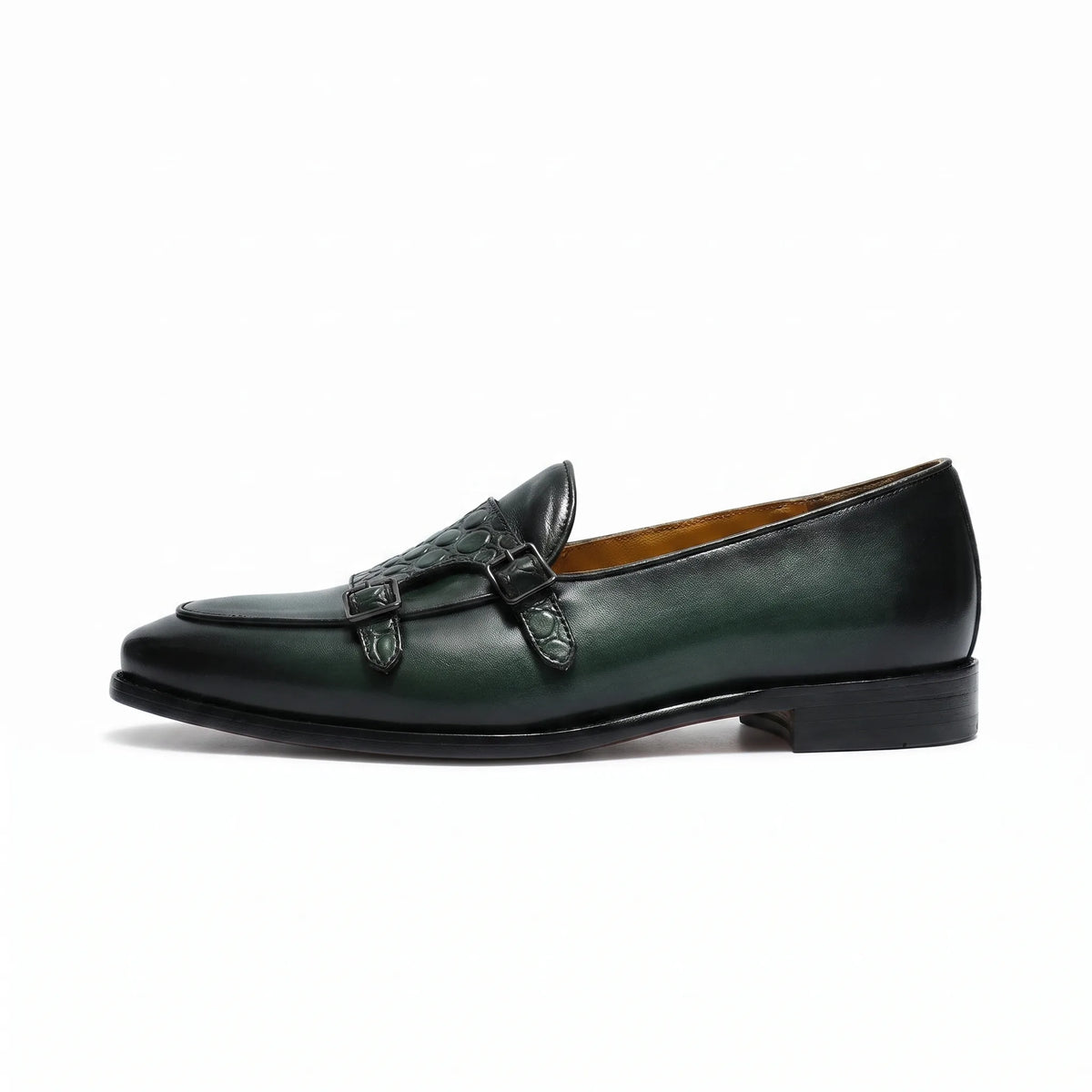 Mocassins Verts Pointus En Cuir Effet Croco - Studio — Side Profile